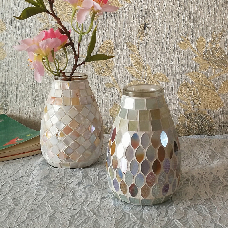 Nordic Fresh Light Mosaic Glass Vase Fashion Home Office Hydroponic Golden Kudzu small flower arrangement