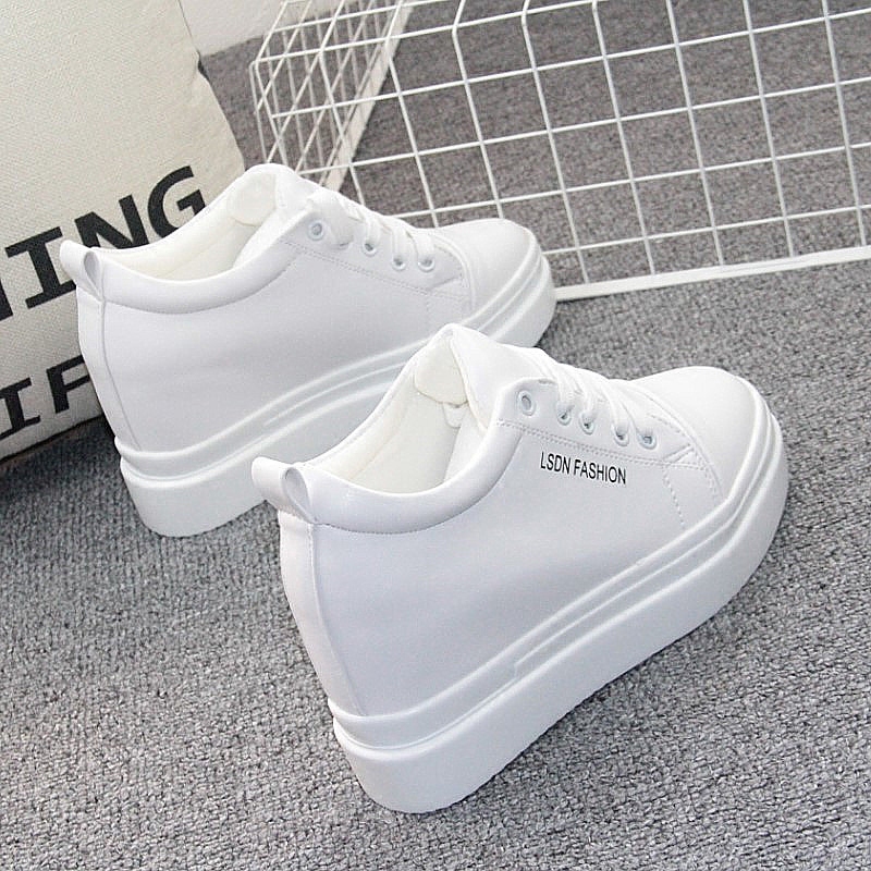 Thick-Soled Women's Shoes with a 10cm Internal Height Increase, White Sneakers, Korean Style Versatile Wedge White Shoes, Student Casual Shoes for Spring