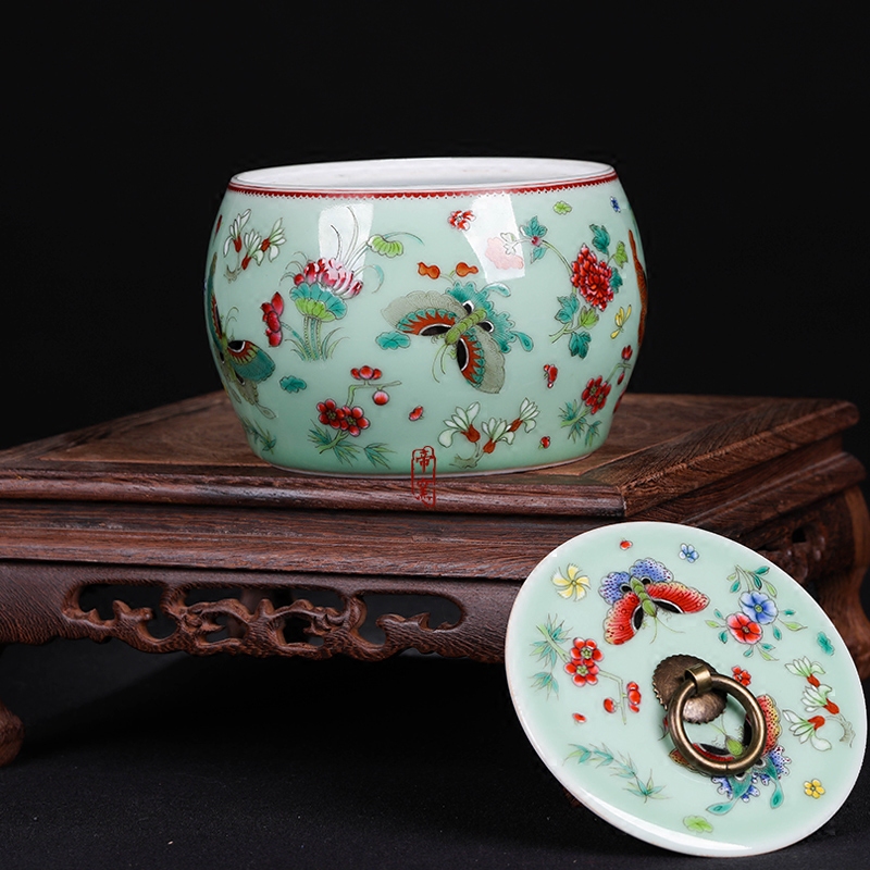 Archaize of jingdezhen porcelain the qing qianlong pastel best butterfly cover can of antique hand - made caddy fixings penjing collection decorations