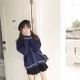 Miễn phí vận chuyển. [ANLI STYLE] lão đại gió đôi bên màu đen tối khóa lỏng đan áo len áo len cổ cao cho nữ Cardigan