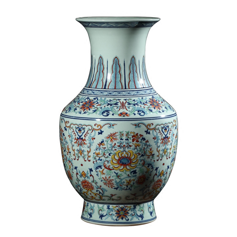 Jingdezhen ceramics high - end antique qianlong bucket colors branch lotus bottle of home sitting room adornment handicraft furnishing articles