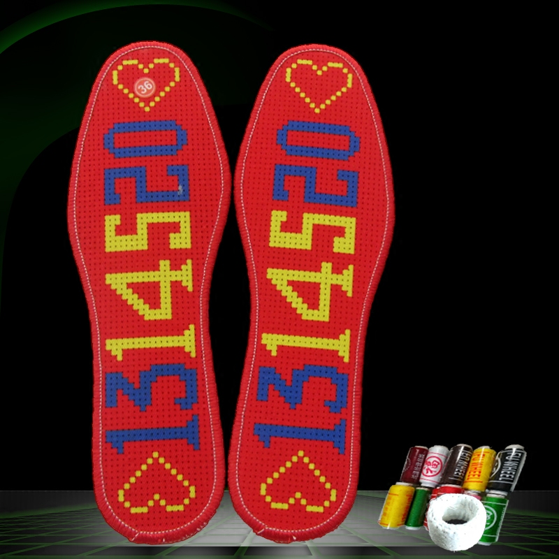 Cross embroidered insole male and female pure cotton pinhole printed handmade nano-layer bottom suction sweating deodorant semi-finished product with thread full embroidery