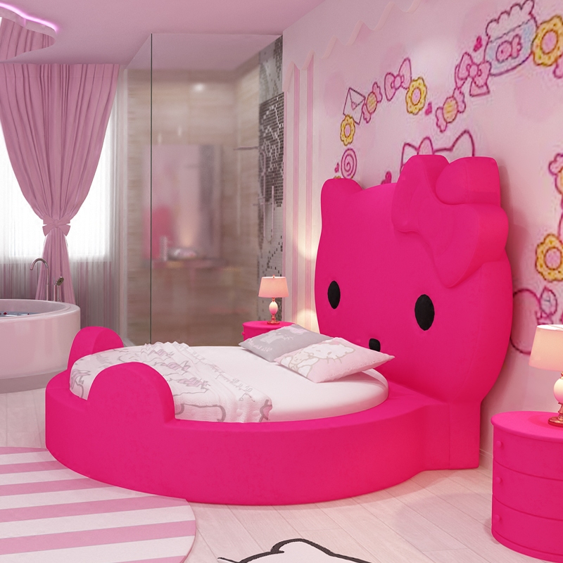 Hello kitty Bed Hello Kitty Round Bed Pink Princess Bed Theme Hotel Double Bed Homestay Round Bed