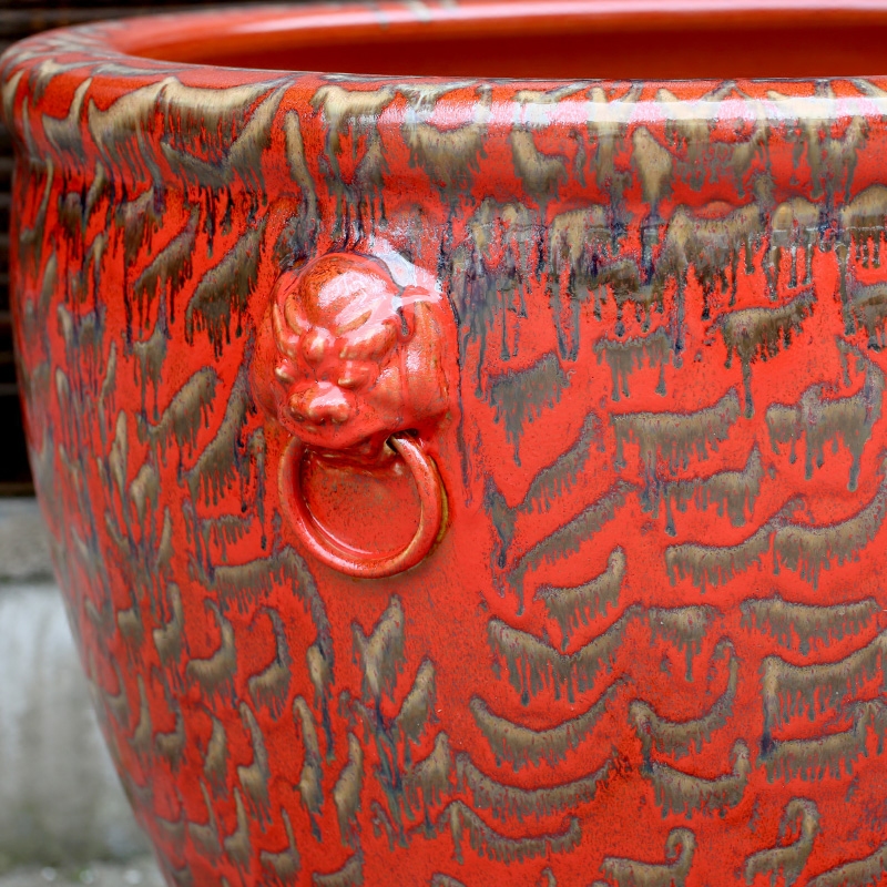 Jingdezhen ceramic up red glaze aquarium painting tortoise cylinder water lily cylinder home sitting room courtyard furnishing articles