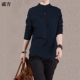 Áo sơ mi cotton và linen nữ 2018 mùa xuân mới rộng cổ áo sơ mi dài tay phiên bản Hàn Quốc của áo thun trắng hoang dã mẫu áo sơ mi công sở Mùa xuân