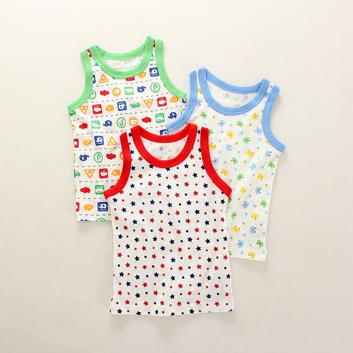 Mỏng Nhật Bản đan bé trai ở dưới cùng cậu bé lớn vest sling mùa hè thun cotton hoạt hình in đầy đủ.