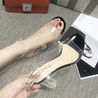 Mùa hè 2018 mới khí chất nữ cao gót trong suốt từ gợi cảm với hở ngón dày với dép sandal pha lê nữ dép quai hậu nữ đi học