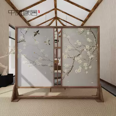 Solid wood pure handmade Chinese style Environmental protection porch partition living room fashion office feng shui translucent gauze flower and bird screen