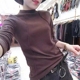 Mùa thu và mùa đông hoang dã nửa cổ cao chạm đáy áo sơ mi cộng với nhung dày áo thun dài tay áo thun cotton nữ áo phông cao cấp Áo phông