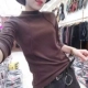 Mùa thu và mùa đông hoang dã nửa cổ cao chạm đáy áo sơ mi cộng với nhung dày áo thun dài tay áo thun cotton nữ áo thun tay lỡ Áo phông