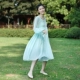 Trang phục cổ điển Zen váy thanh lịch của phụ nữ hai lớp khóa váy phong cách Trung Quốc váy văn học hai mảnh mùa hè dài tay phụ nữ eo cao - Váy eo cao