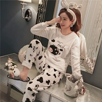 Đồ ngủ nữ mùa đông nhung nhung dày có thể mặc Hàn Quốc ngọt ngào và đáng yêu mùa thu đông bộ đồ the thao nữ hàng hiệu