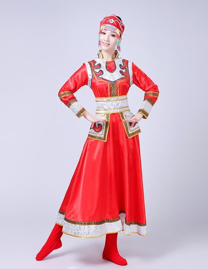 蒙古族演出服筷子舞女装内蒙古舞蹈服装蒙古袍成人少数民族表演裙