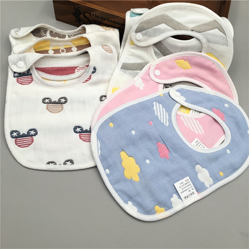 Baby Six Layers Gauze Surrounding Pocket Side Buttoned Water Towel Pure Cotton Water Absorbent Bib Baby Food Dinner Bib Stick Without Fluorescent