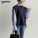 Áo len ren-up Han Fan mùa xuân mới hoang dã vòng cổ đại học gió áo hoodie lỏng áo len nữ áo khoác gile nữ Áo vest