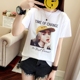 Mùa hè 2018 mới áo thun trắng Hàn Quốc nữ tay ngắn cotton rộng in họa tiết sơ mi nửa tay hoang dã áo phông nữ có cổ Áo phông