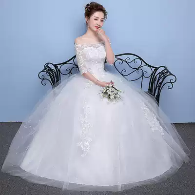 Wedding dress 2021 new one-character shoulder wedding dress bride wedding dress bridal wedding lace light