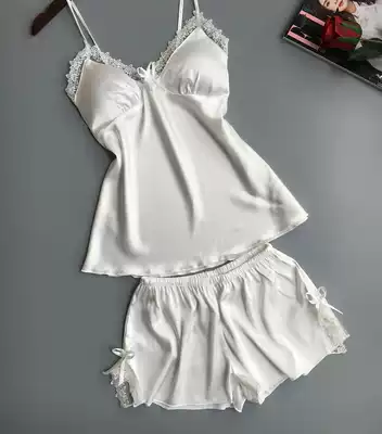 Counter silk pajamas women's suit two-piece home clothes sexy suspenders nightgown shorts silkworm silk summer