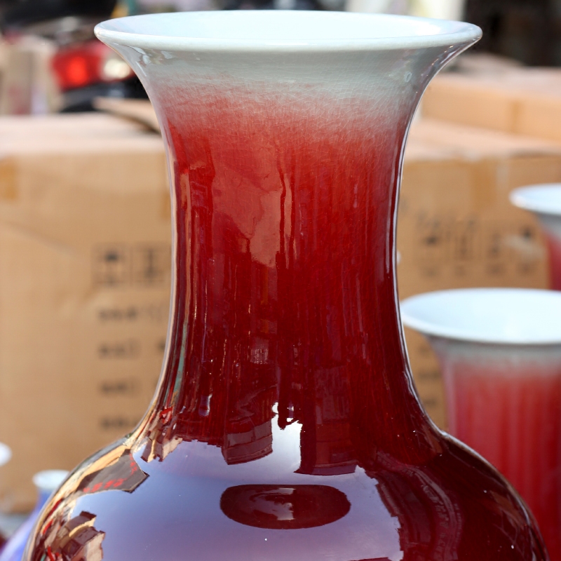 Jingdezhen ceramics up crack ruby red large vases, home study classical sitting room adornment is placed