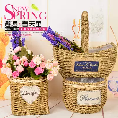 Pastoral creative flower basket straw woven rattan flowerpot flower arrangement flower basket multi-meat small flowerpot creative gold kurbane butterfly orchid pot