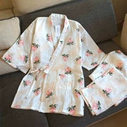 Bộ đồ ngủ cotton nữ mùa xuân và mùa thu đôi gạc tay ngắn Quần kimono Nhật Bản dễ thương phục vụ nhà phù hợp với phần mỏng mùa hè