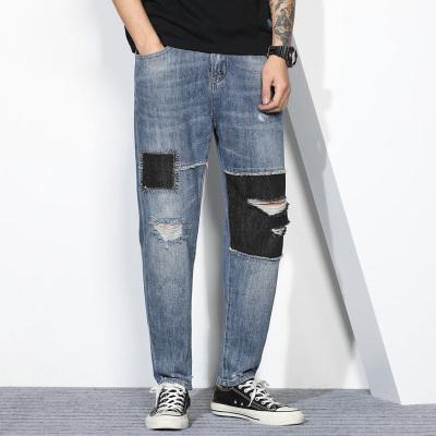 Cebrodz Brand (Summer New) Trend Color-blocking Korean Version Fashion Hole Men's Jeans Do Not Hit Shirts