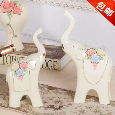 Creative ceramic elephant decoration lucky feng shui wedding gift couple elephant a pair of home living room decoration crafts