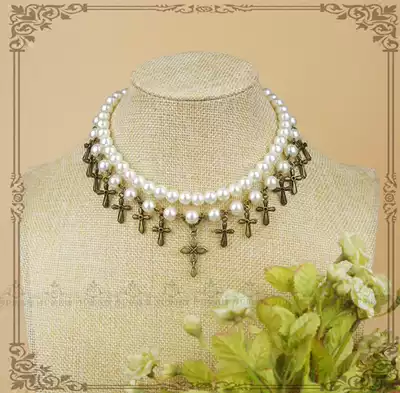 Original * cross hymn * Lolita Pearl cross short necklace collar choker-68