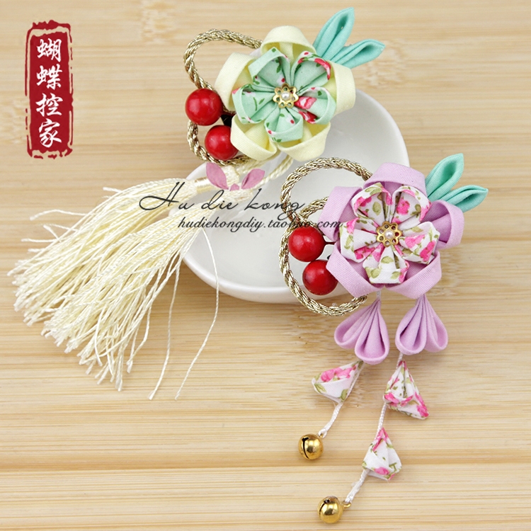 Diy和风发饰材料包双色碎花细工花簪布花饰品头饰