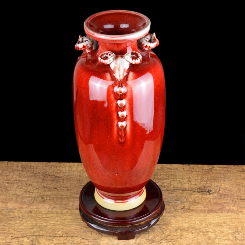 Jingdezhen ceramic vase furnishing articles sitting room of Chinese style three Yang kaitai rich ancient frame antique jun porcelain household ornaments