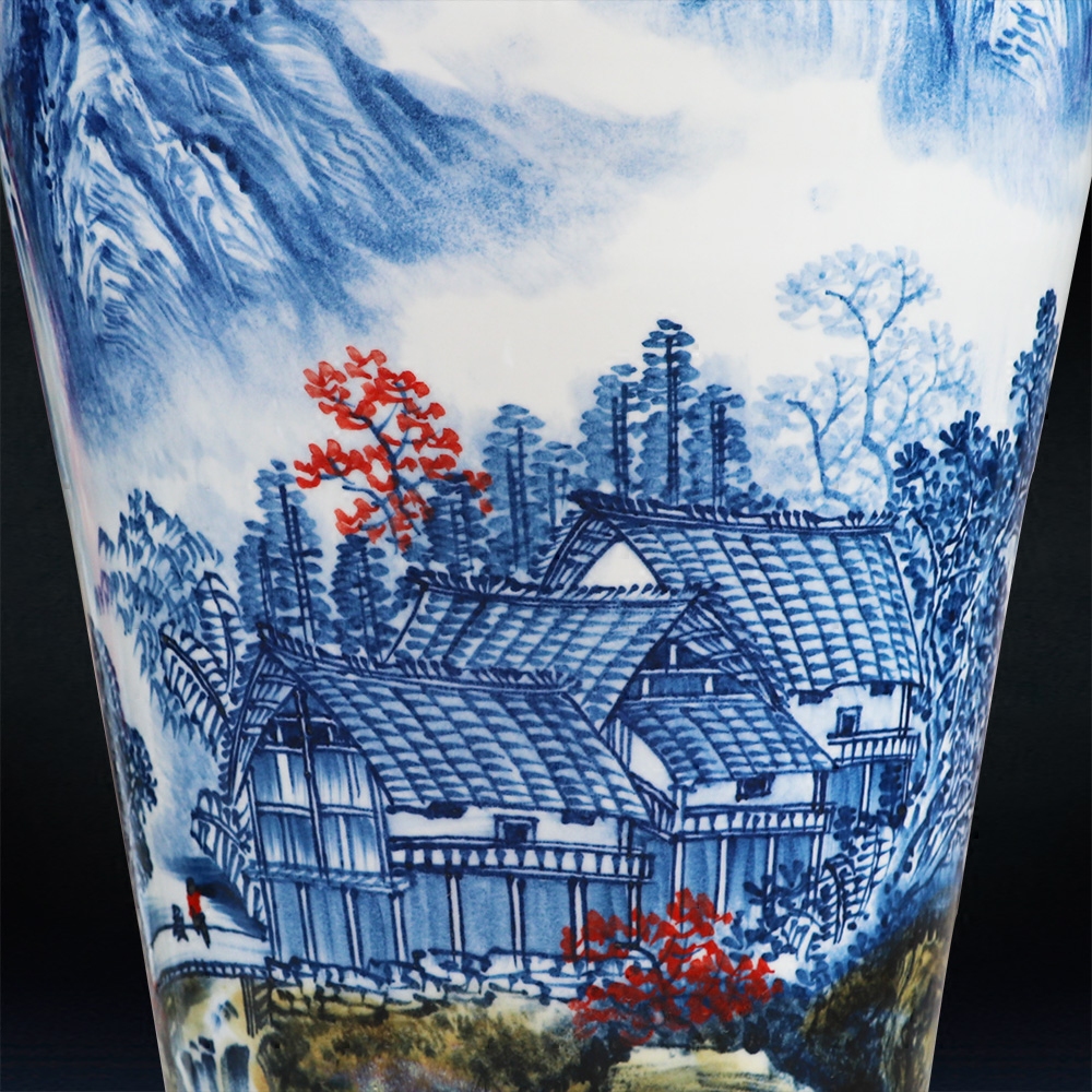 Jingdezhen ceramic vase landing large landscape hand - made porcelain Chinese sitting room place hotel decoration