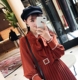 NatureQ mùa đông mới retro khí rắn màu ngọc trai khóa bow cổ áo xếp li slim dài tay áo đầm váy ôm body váy đầm