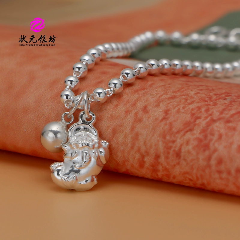 Vòng chân Paixiu nữ 99 sterling bạc hạt tròn mặt dây chuyền năm cung hoàng đạo để xua đuổi tà ma và giữ an toàn cá tính sáng tạo trang sức bạc nguyên chất - Vòng chân