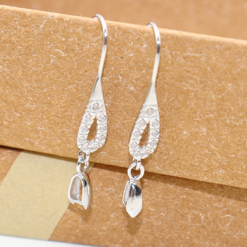 925 sterling silver DIY silver accessories Micro-inlaid ear hook Thick sticky pearl long ear clip buckle Homemade material hypoallergenic