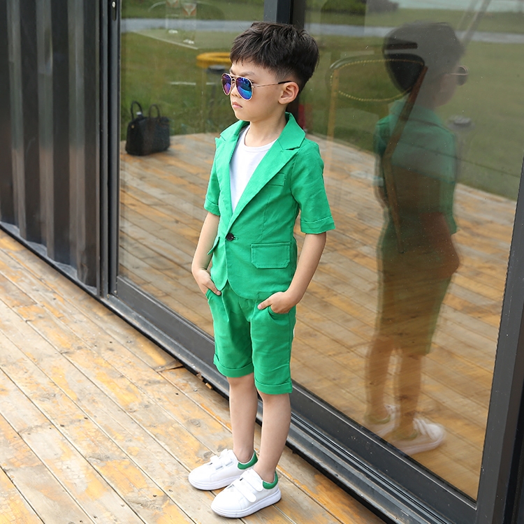 Summer childrens phù hợp ngắn tay ba mảnh cậu bé phù hợp với chương trình gió Anh váy tổ chức trang phục thi đấu.