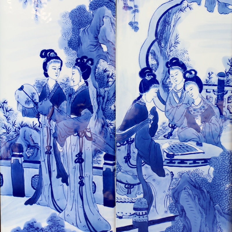 Jingdezhen blue and white porcelain plate painting unique American four screen home sitting room adornment study background wall hang a picture