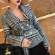 Áo khoác kẻ sọc ngắn mới của SUNYUER houndstooth 2018 mùa xuân và mùa thu Hàn Quốc của bộ đồ retro mỏng mảnh