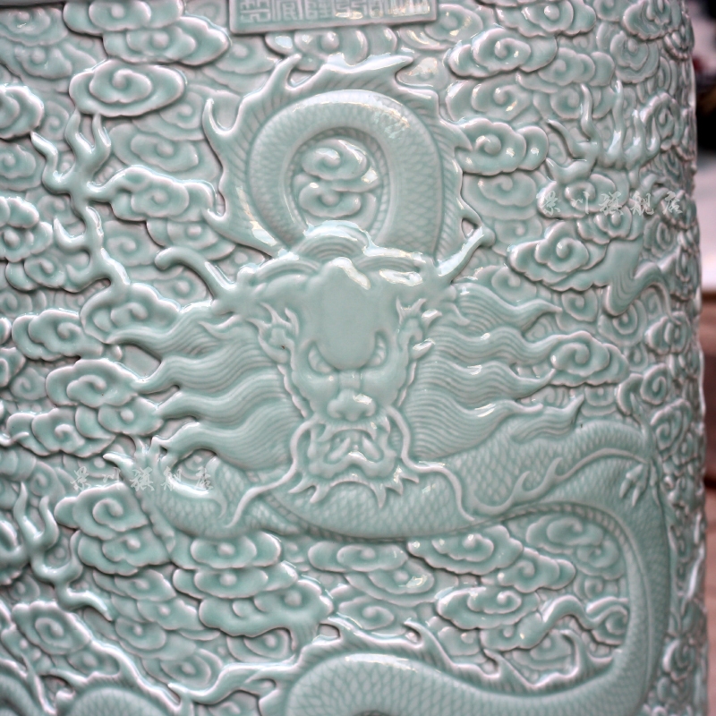 Jingdezhen porcelain carving dragon vase home sitting room ground quiver picture tube receive furnishing articles study craft ornaments