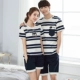 Cặp đôi đồ ngủ mùa hè ngắn tay ngắn cotton hoạt hình mùa hè cotton đồ ngủ nam và nữ mỏng phần dịch vụ nhà bộ lụa mặc nhà Giống cái