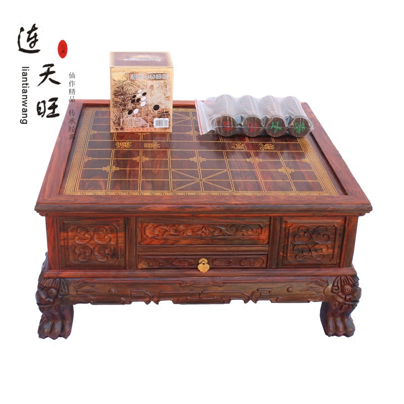 Mahogany chess table Bay window enlarged red acid branch Go chess double-sided checkerboard Solid wood chess Kang table Tea table Multi-function