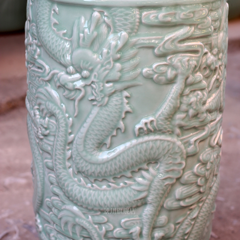 Jingdezhen ceramics carved green glazed carved dragon sitting room of large vase household study office furnishing articles ornament