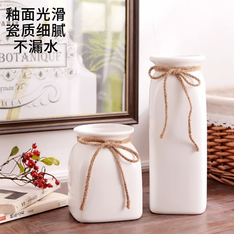 Jingdezhen ceramic contracted white rope vase small pure and fresh and dried flowers, flower arrangement sitting room home furnishing articles