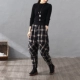 Mùa đông kẻ sọc dày cotton và lanh lỏng cộng với quần cotton bên ngoài mặc quần nhăn nhăn quần retro harem quần quilted phụ nữ quần nữ Quần Harem