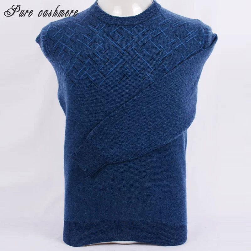 Được sản xuất tại Nội Mông áo len cashmere nguyên chất dày ấm áp nam trưởng thành áo len thời trang giản dị G275 - Áo len Cashmere