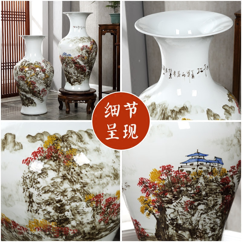 Jingdezhen famous Wan Shanqian hand - made ceramic floor large vase red home sitting room hotel adornment furnishing articles