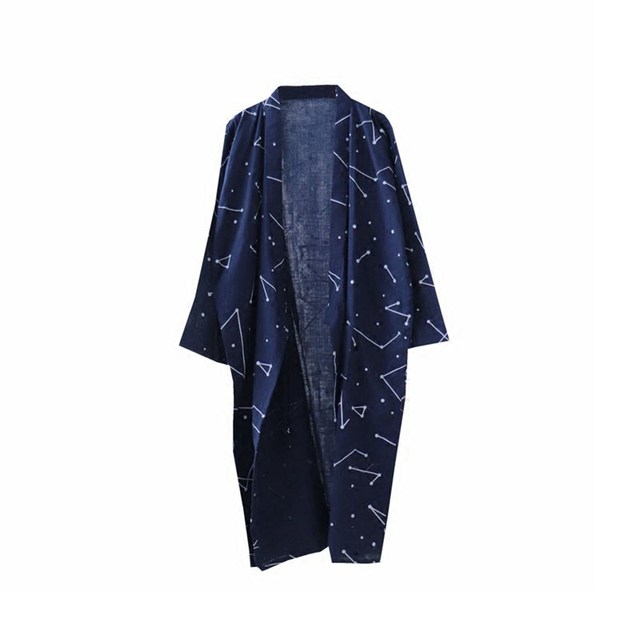 Spring and summer thin gauze sleeping skirt men's cardigan long nightgown all cotton double -layer yukata women's Japanese style and wind pajamas crushing