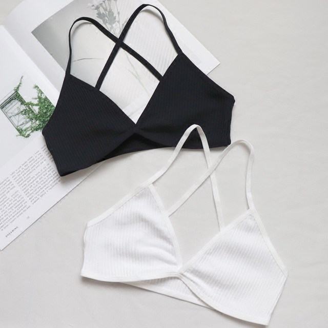 Aimee Summer Ultra-Thin Cup Cotton Girls Underwear Deep V Sexy Wireless Halter Neck Cross Beautiful Back Bra