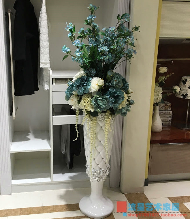 European-style modern minimalist floor-to-ceiling large vase simulation flower fake flower set living room shopping mall hotel decoration creative ornaments