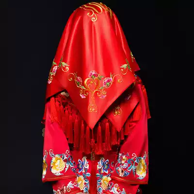 Red hijab Bride wedding red hijab Hipamon headscarf wedding supplies Chinese embroidery Xiuhe clothing hijab accessories