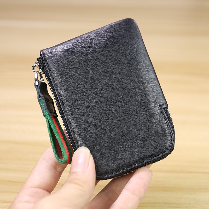Handmade Japanese and Korean Mini Men's and Women's Leather Card Holder Small Short Men's Wallet Leather Coin Purse Coin Bag